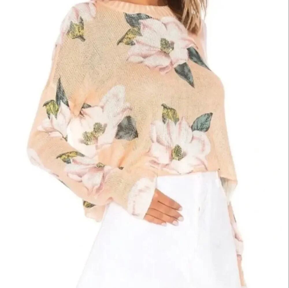 Show Me Your Mumu Floral Cropped Sweater in Southern Magnolia Knit Peach • Sz XS